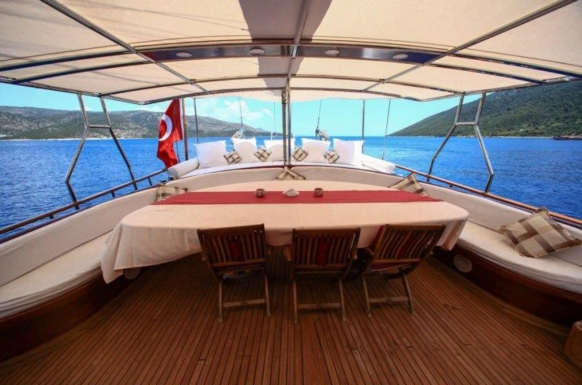 a boat on a deck aboard DREAMLAND Yacht for Sale