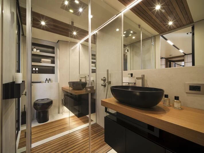 a bathroom with a sink and a toilet aboard TELL ME WHY Yacht for Sale