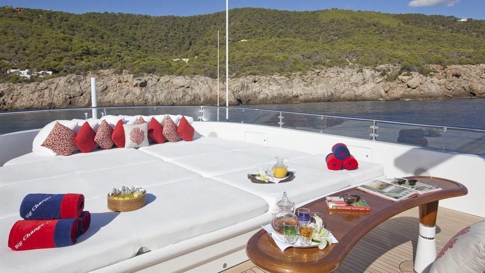 a table with food on it aboard BIG CHANGE II Yacht for Sale