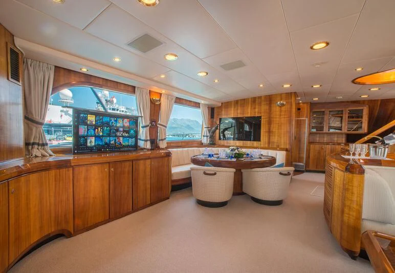a large bathroom with a large counter aboard GOLDEN OSPREY Yacht for Sale