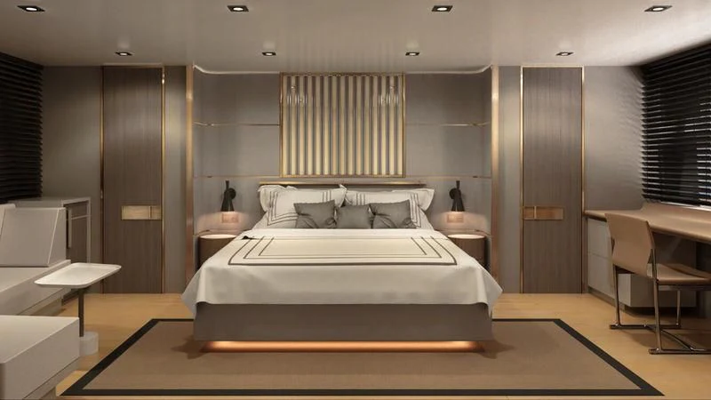 a bed in a room aboard GIOIA Yacht for Sale