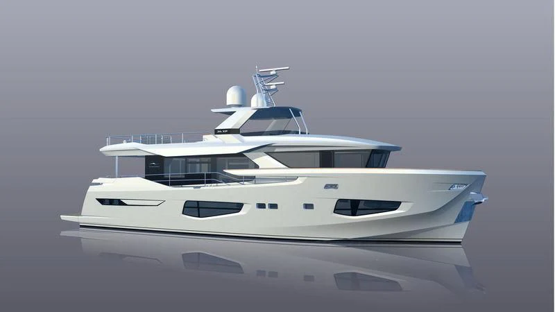 a white yacht in the water aboard GIOIA Yacht for Sale