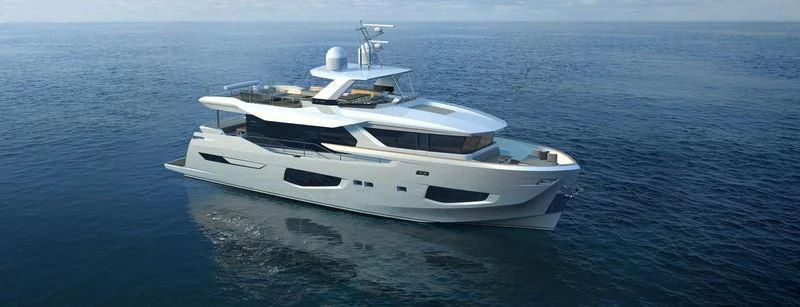a white yacht in the ocean aboard GIOIA Yacht for Sale
