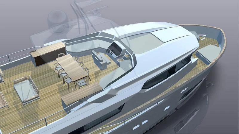 a white boat on a table aboard GIOIA Yacht for Sale