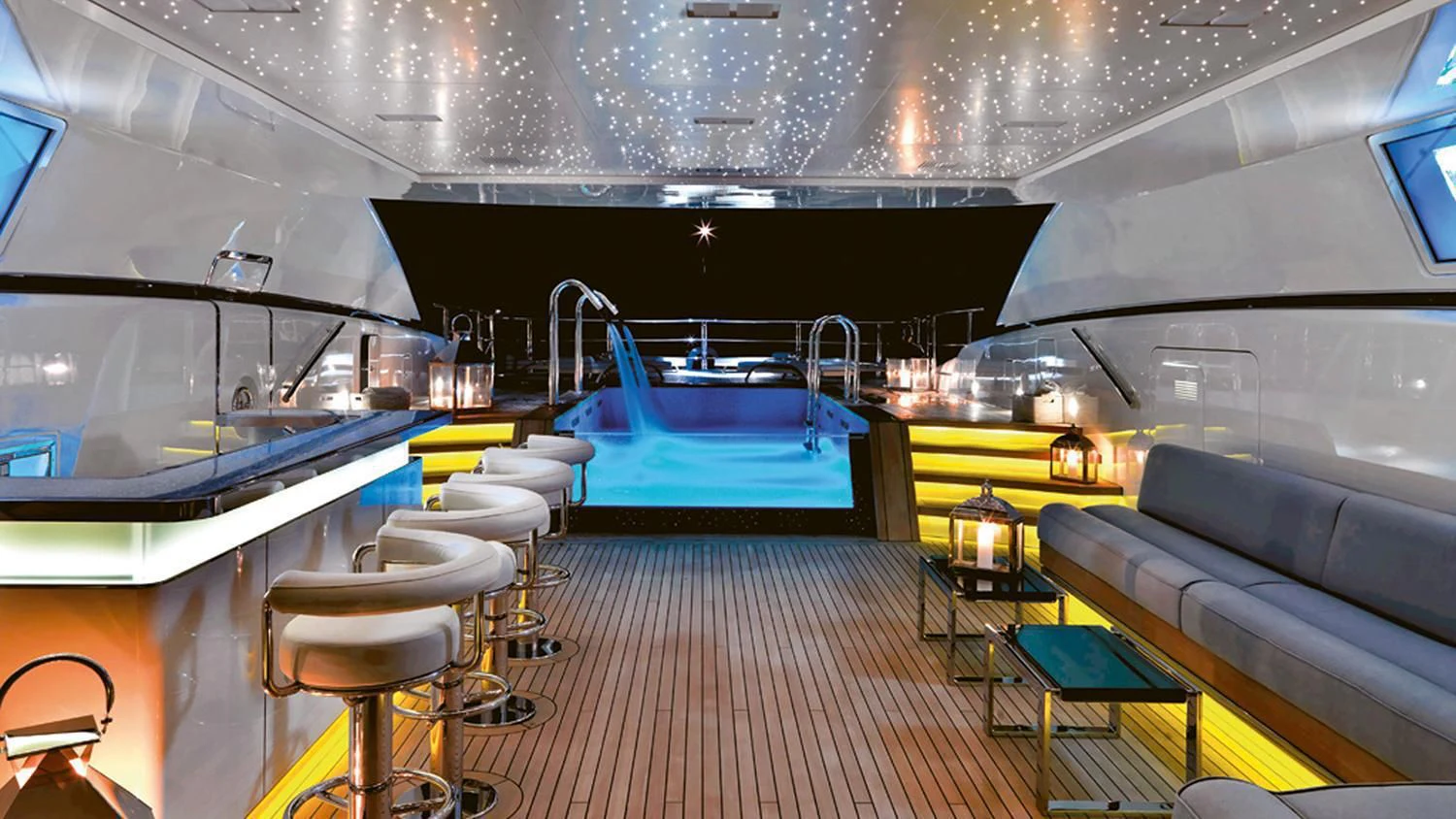 a boat in a large room aboard HIGH POWER III Yacht for Sale