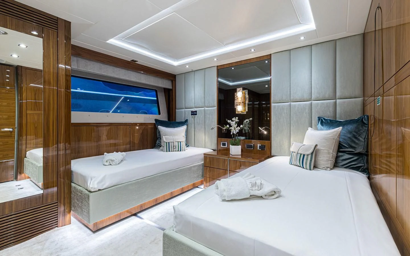 a room with two beds aboard THE BOAT OF FATE 2 Yacht for Sale