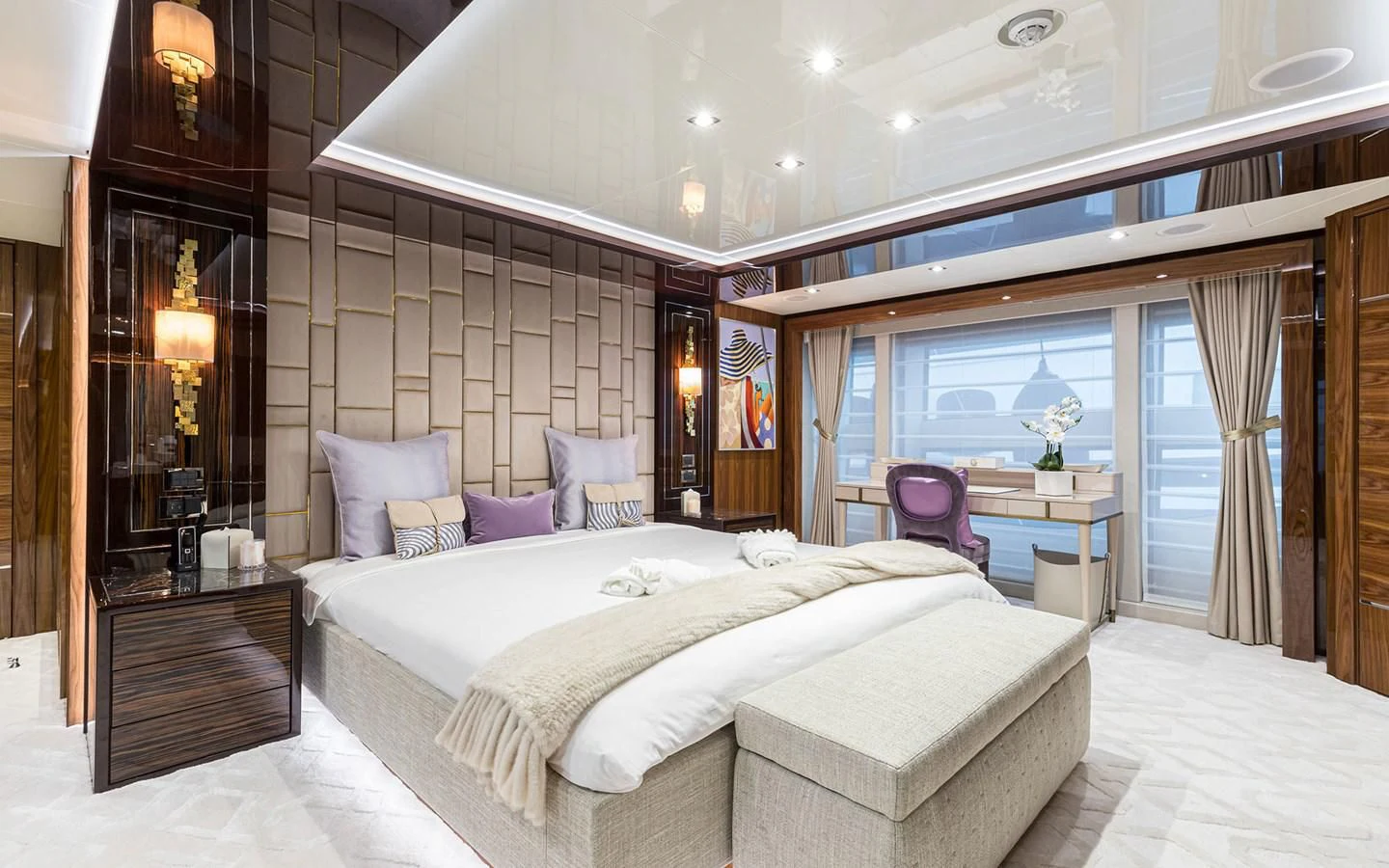 a large bedroom with a large bed aboard THE BOAT OF FATE 2 Yacht for Sale