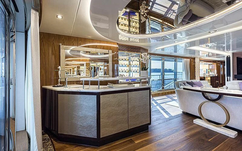a room with a large bed and a large window aboard THE BOAT OF FATE 2 Yacht for Sale