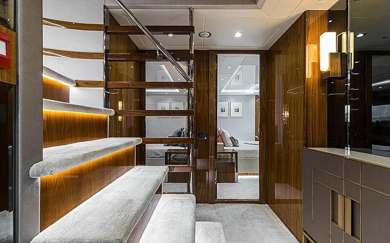 a room with wooden bunk beds aboard THE BOAT OF FATE 2 Yacht for Sale