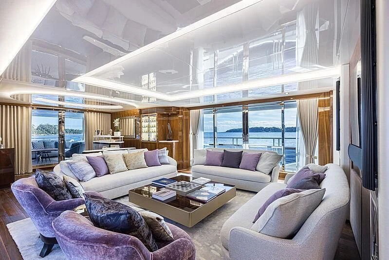 a living room with a large window aboard THE BOAT OF FATE 2 Yacht for Sale