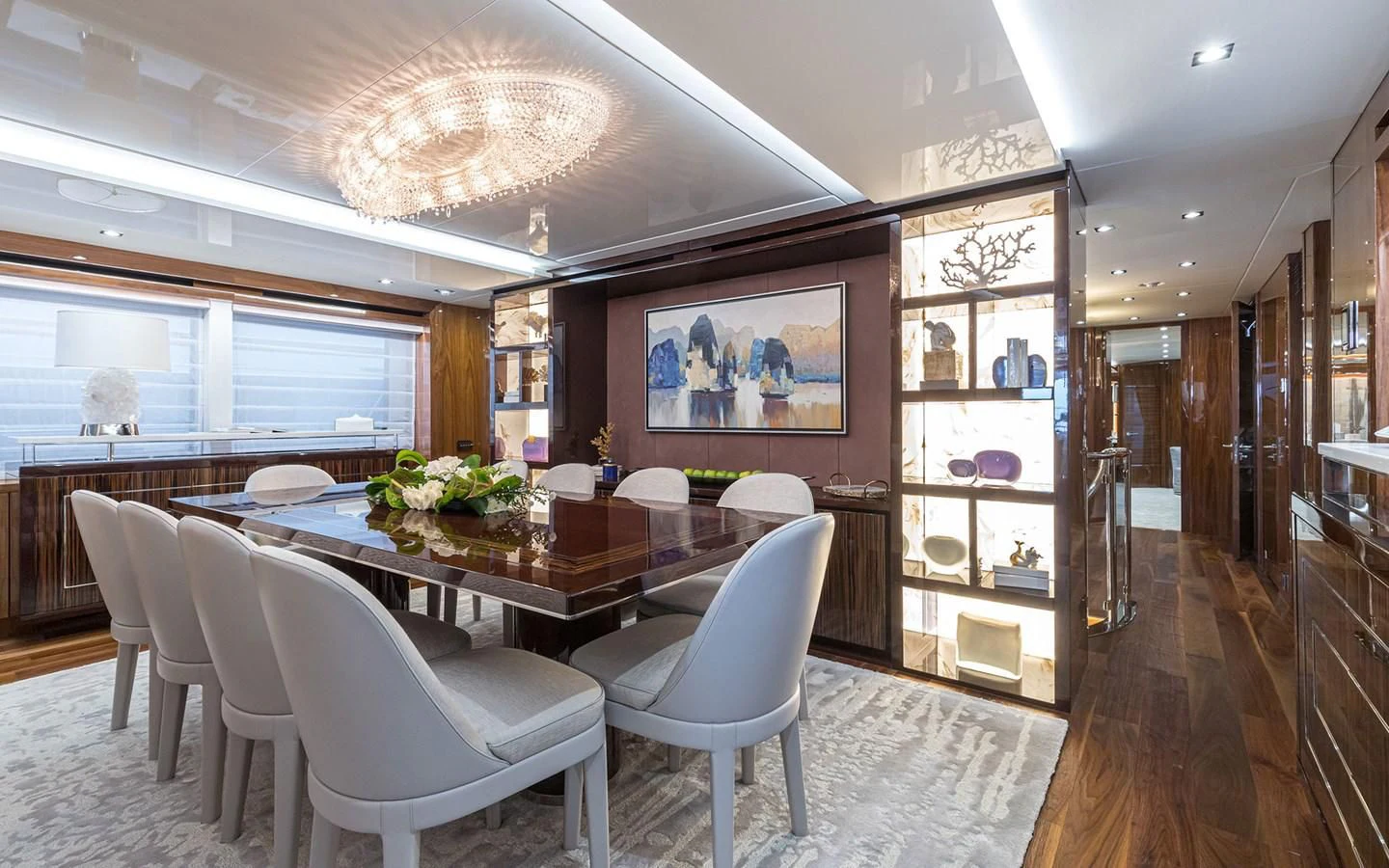 a dining room with a table and chairs aboard THE BOAT OF FATE 2 Yacht for Sale