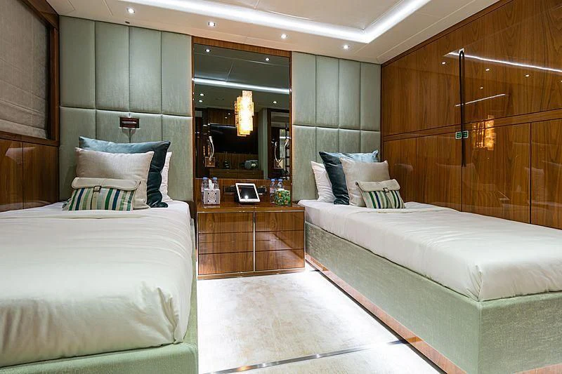 a room with two beds aboard THE BOAT OF FATE 2 Yacht for Sale