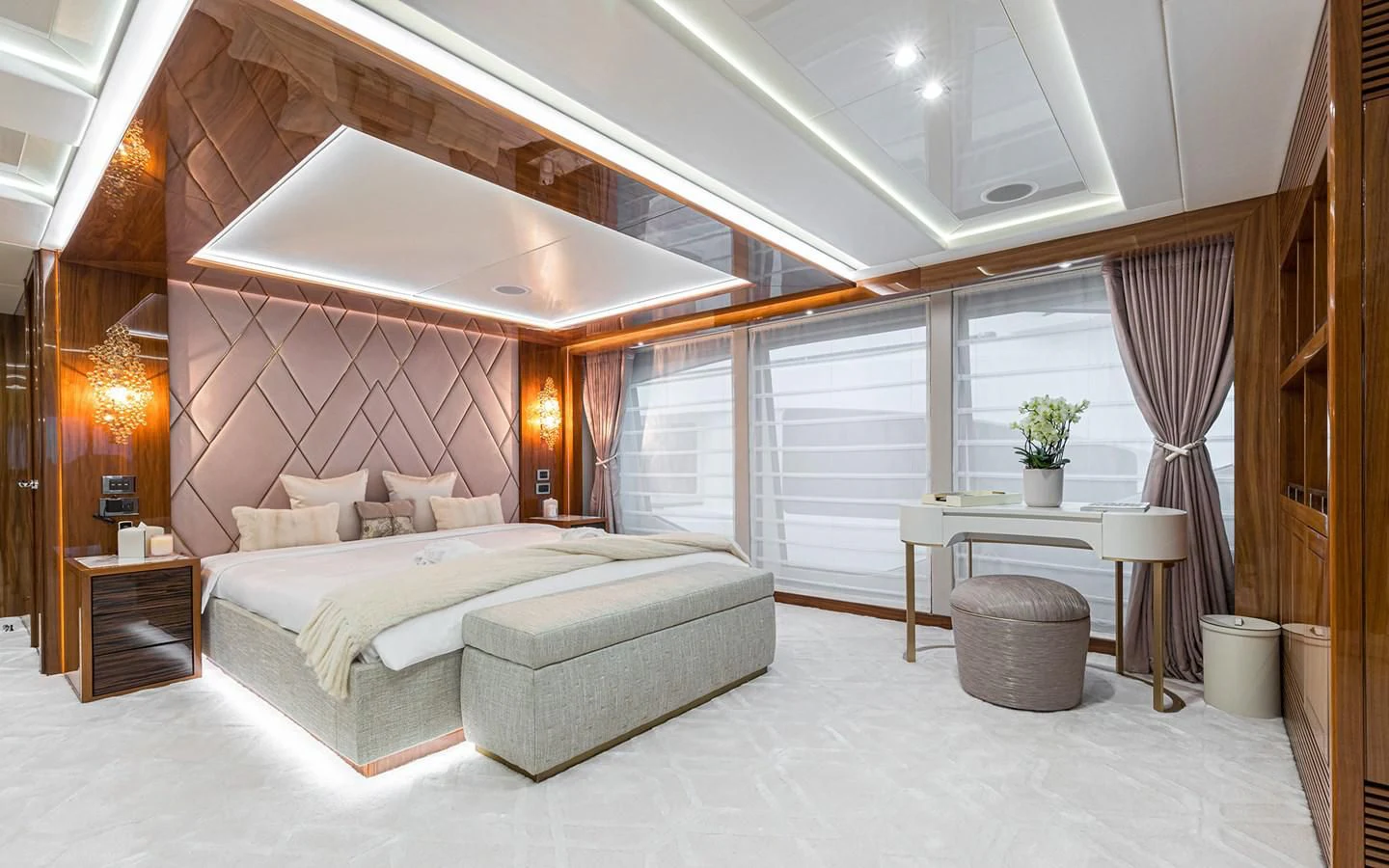 a large bedroom with a large bed aboard THE BOAT OF FATE 2 Yacht for Sale