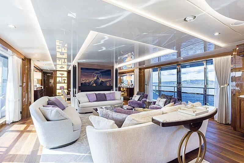 a living room with a large window aboard THE BOAT OF FATE 2 Yacht for Sale