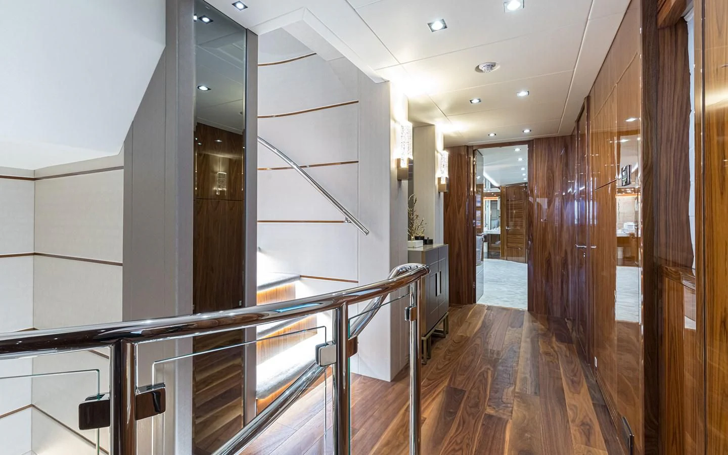 a hallway with wood floors aboard THE BOAT OF FATE 2 Yacht for Sale
