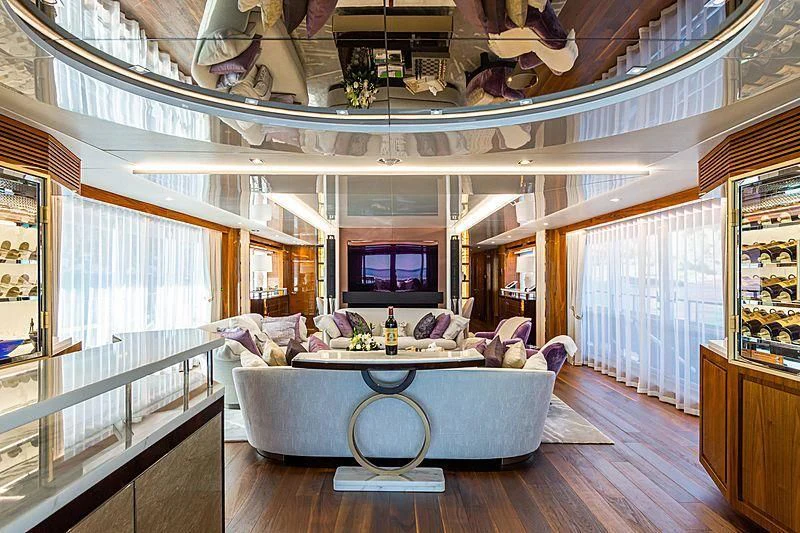 a living room with a large window aboard THE BOAT OF FATE 2 Yacht for Sale