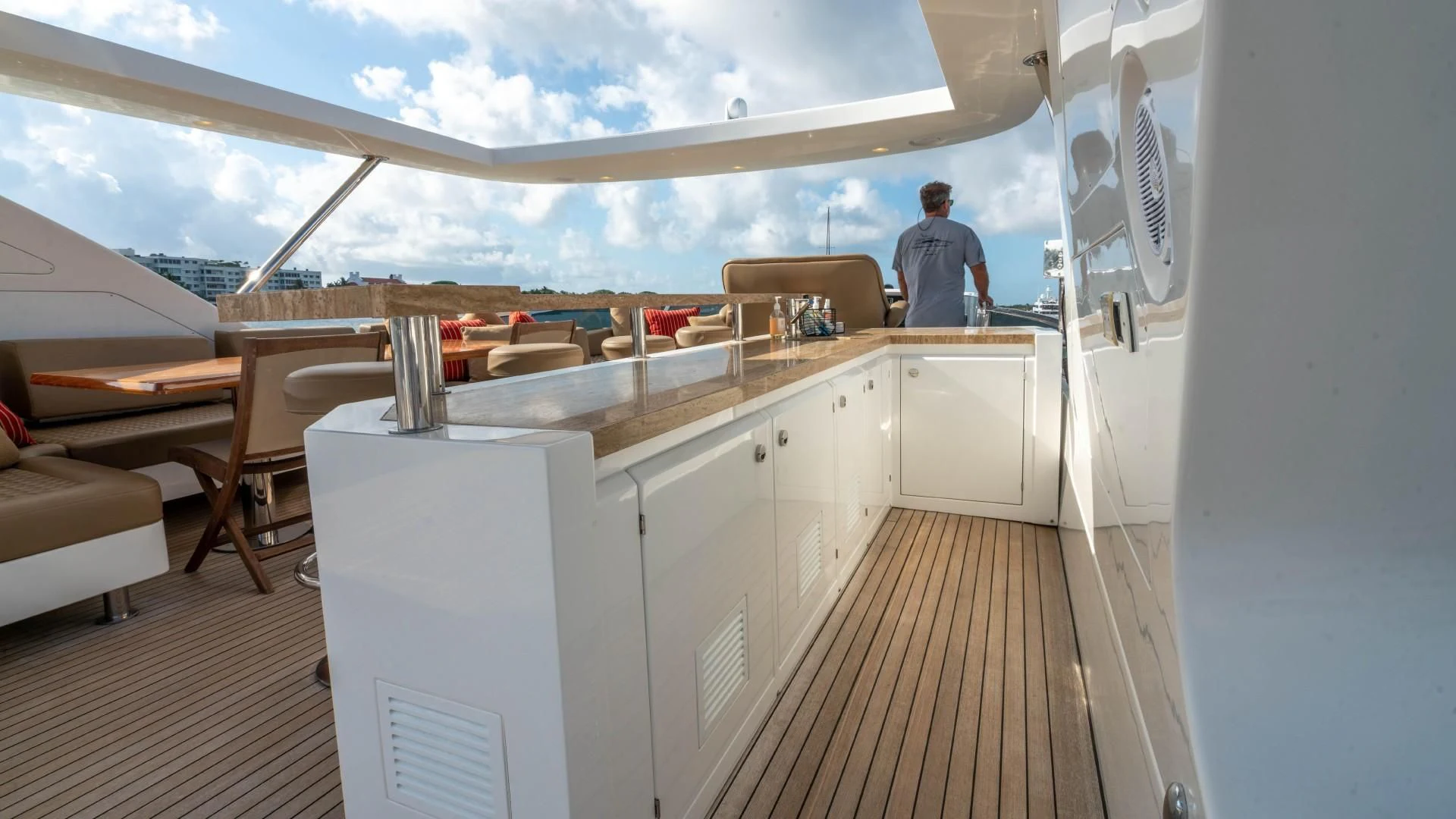 a person standing in a room aboard PHOENIX Yacht for Sale