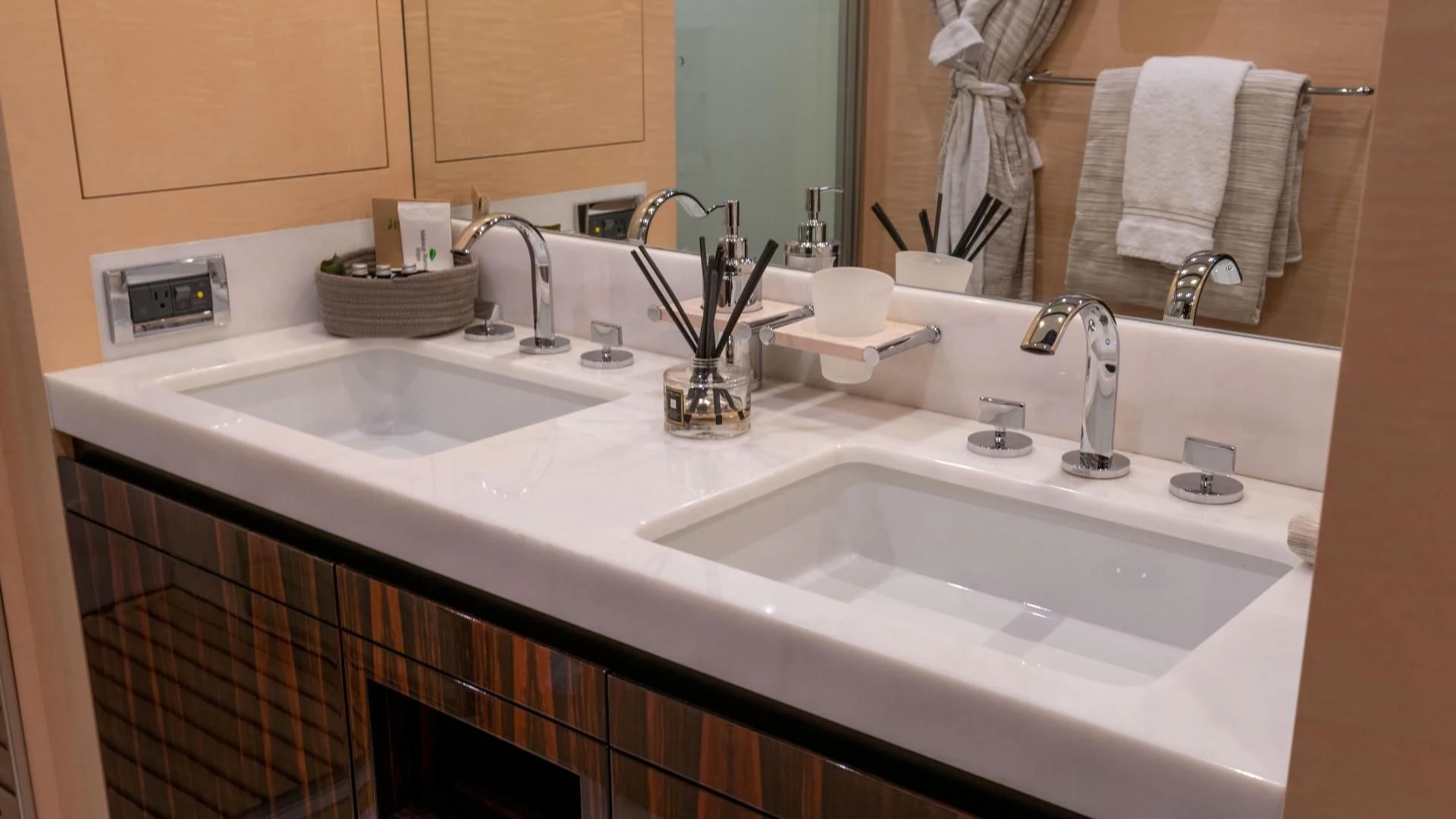 a bathroom with two sinks aboard PHOENIX Yacht for Sale