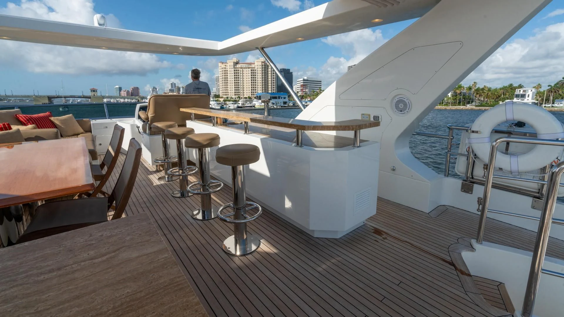 a boat on a deck aboard PHOENIX Yacht for Sale