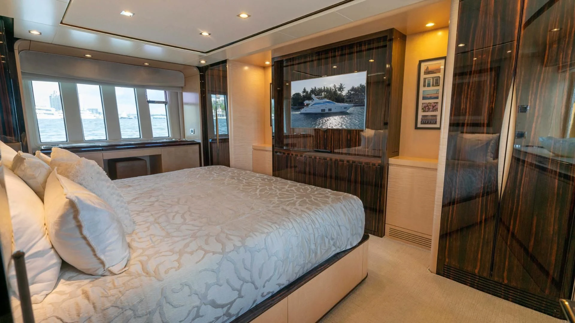 a bed in a room aboard PHOENIX Yacht for Sale