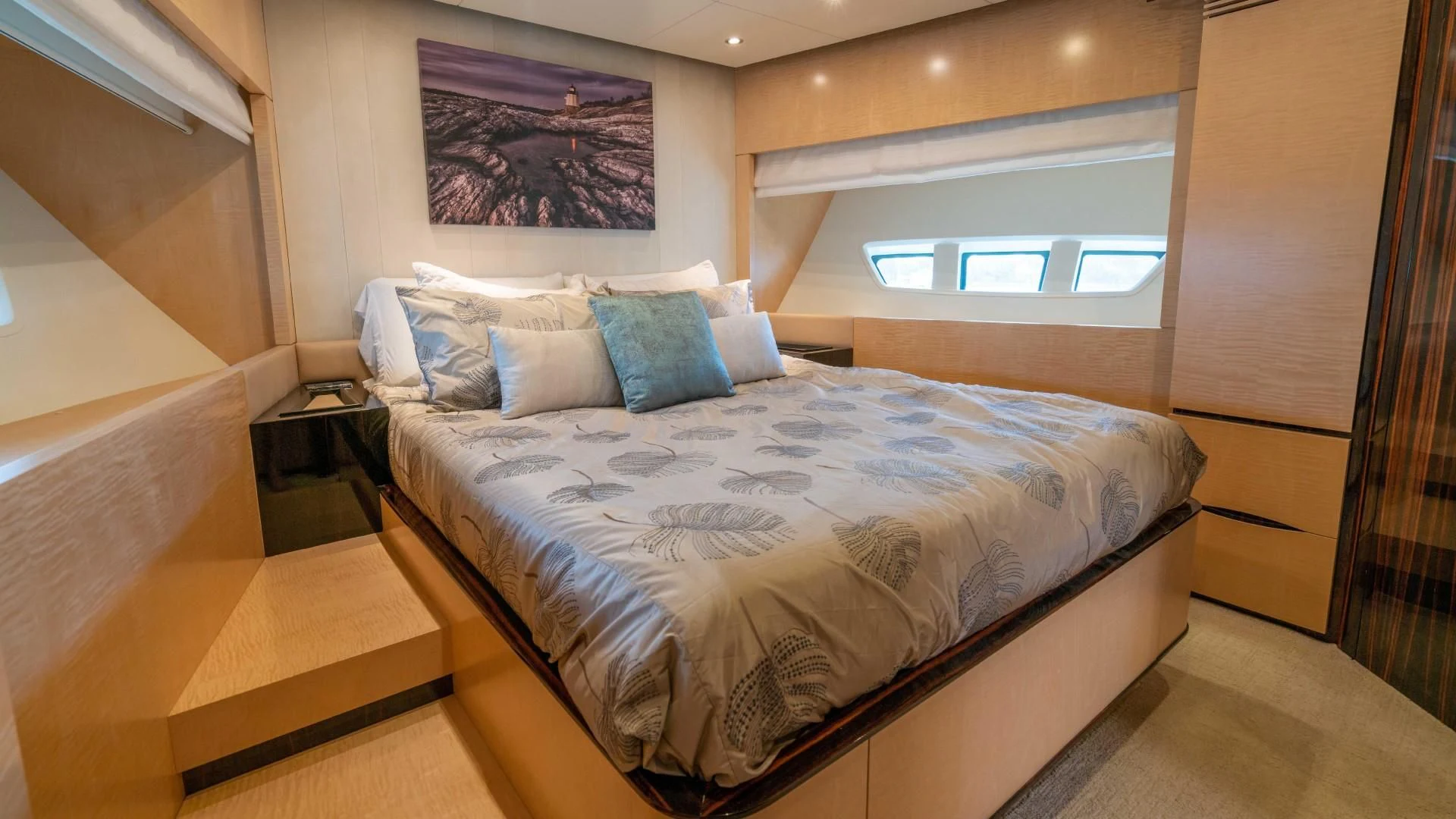 a bed in a room aboard PHOENIX Yacht for Sale