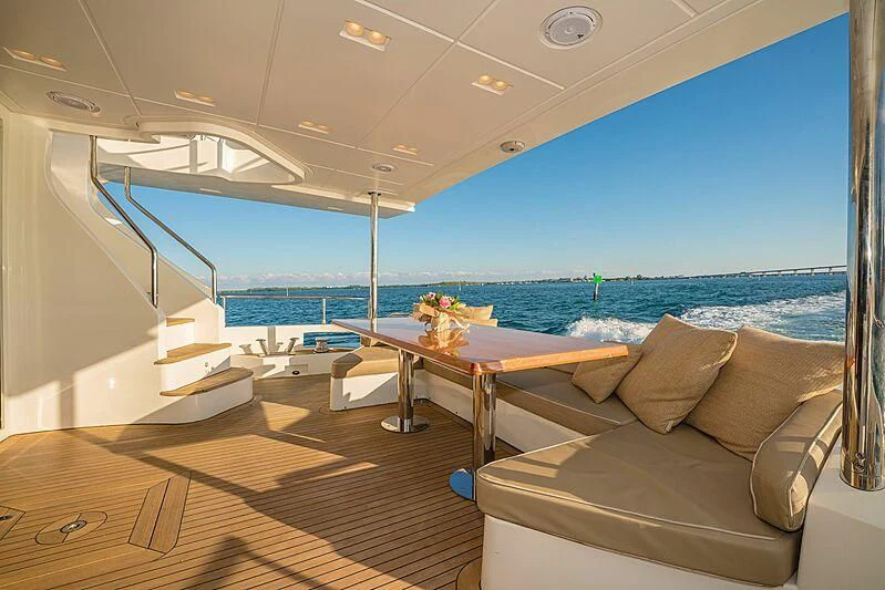 a room with a table and couches aboard PHOENIX Yacht for Sale