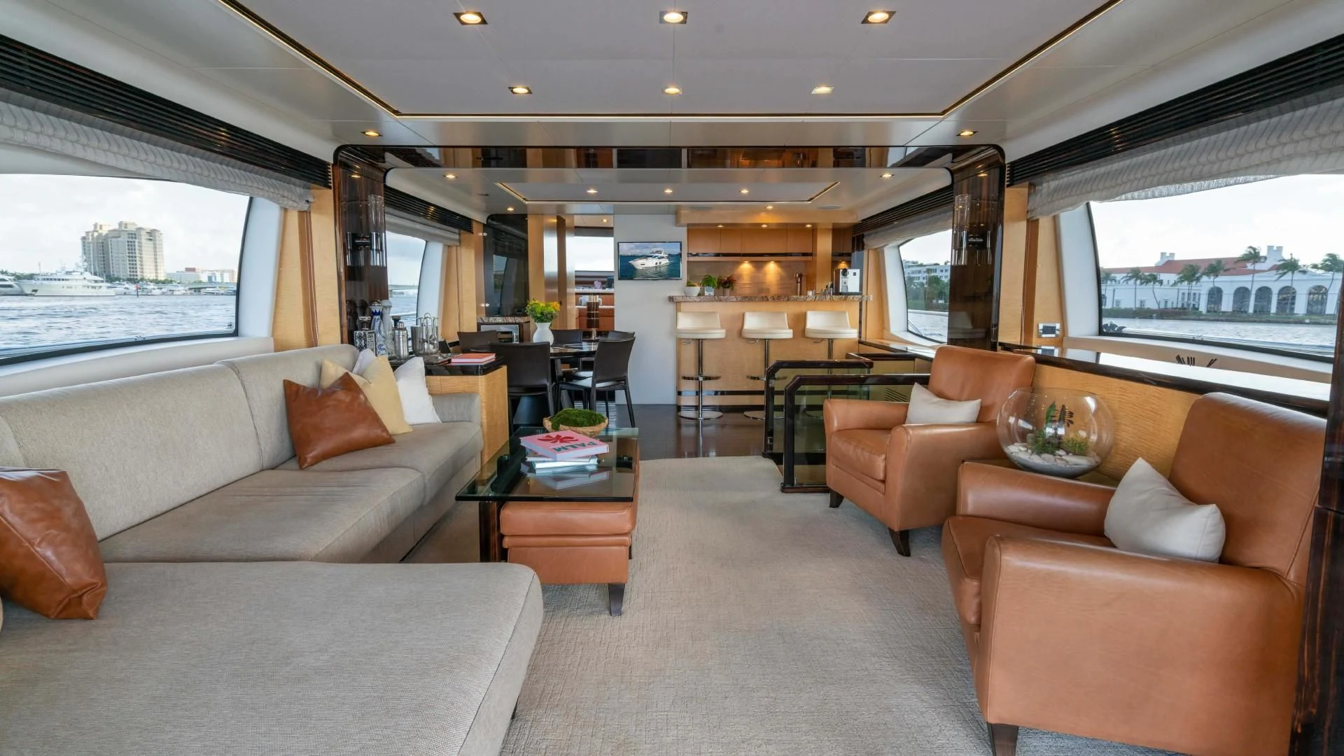 a living room with a couch and a table aboard PHOENIX Yacht for Sale