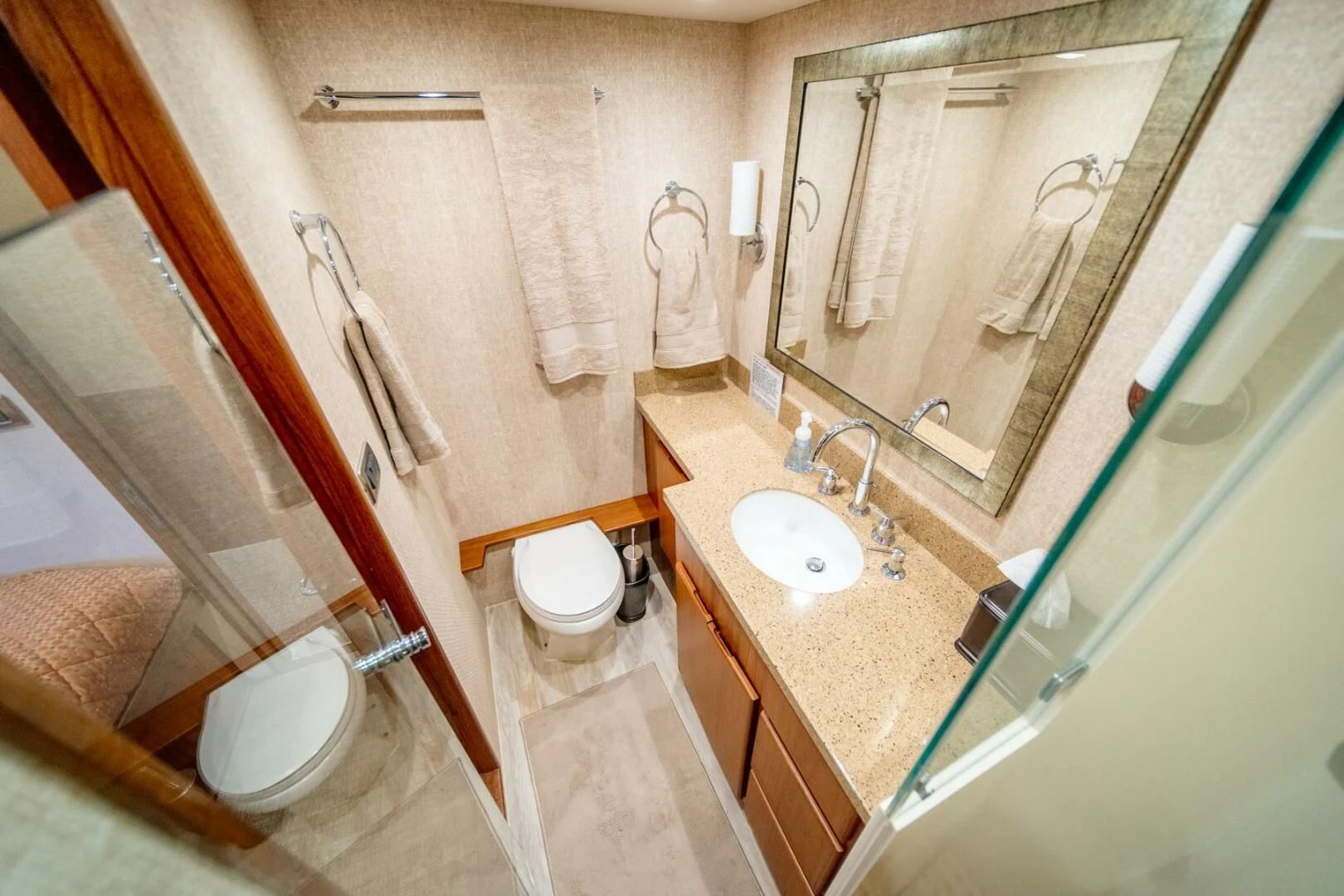 a bathroom with a sink and a toilet aboard SEA LION Yacht for Sale
