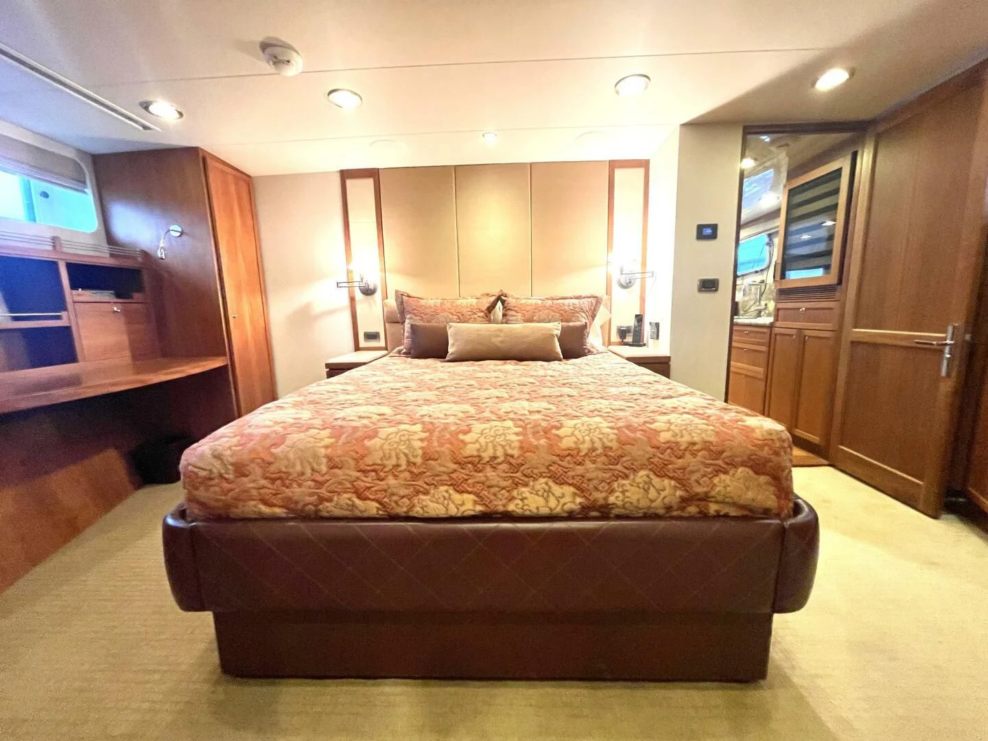 a bed in a room aboard SEA LION Yacht for Sale