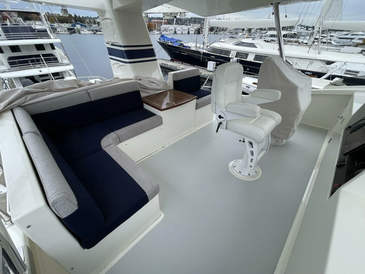 a white chair on a white surface aboard SEA LION Yacht for Sale