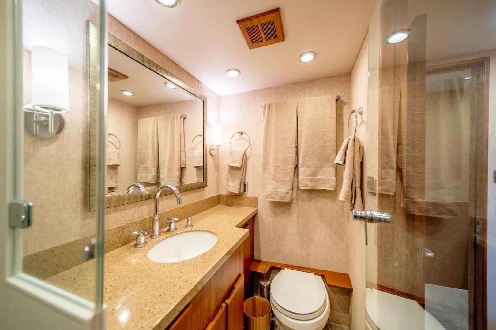 a bathroom with a sink and a toilet aboard SEA LION Yacht for Sale
