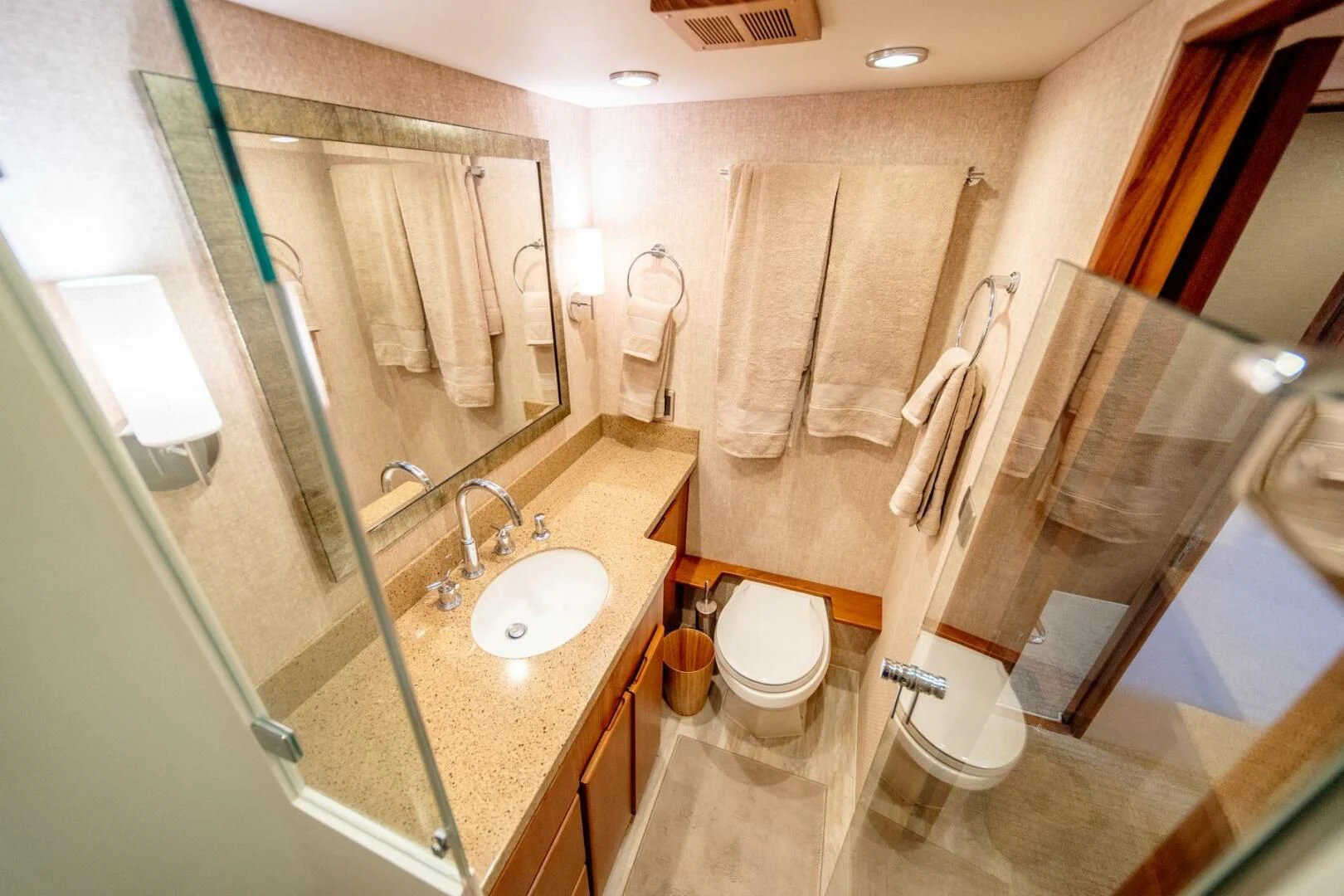 a bathroom with a sink and toilet aboard SEA LION Yacht for Sale