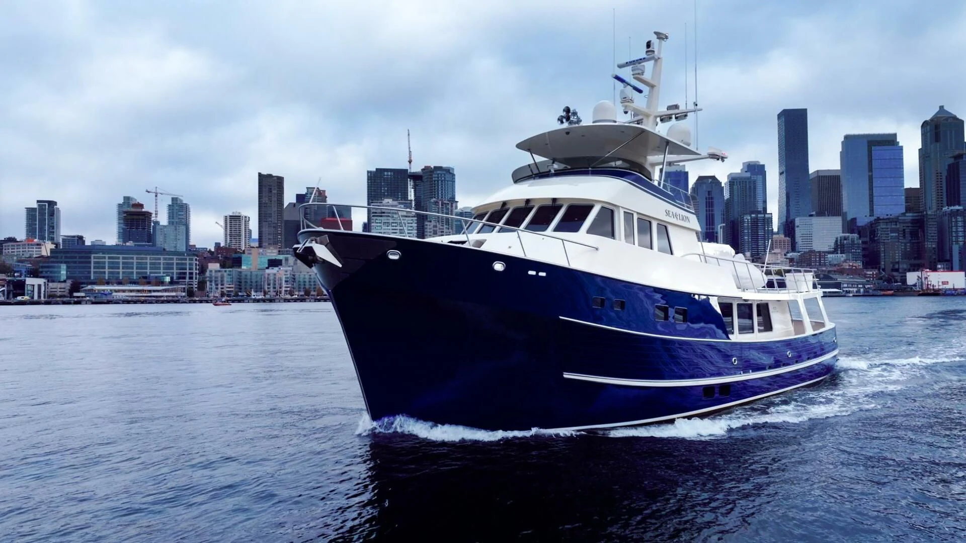 a boat on the water aboard SEA LION Yacht for Sale