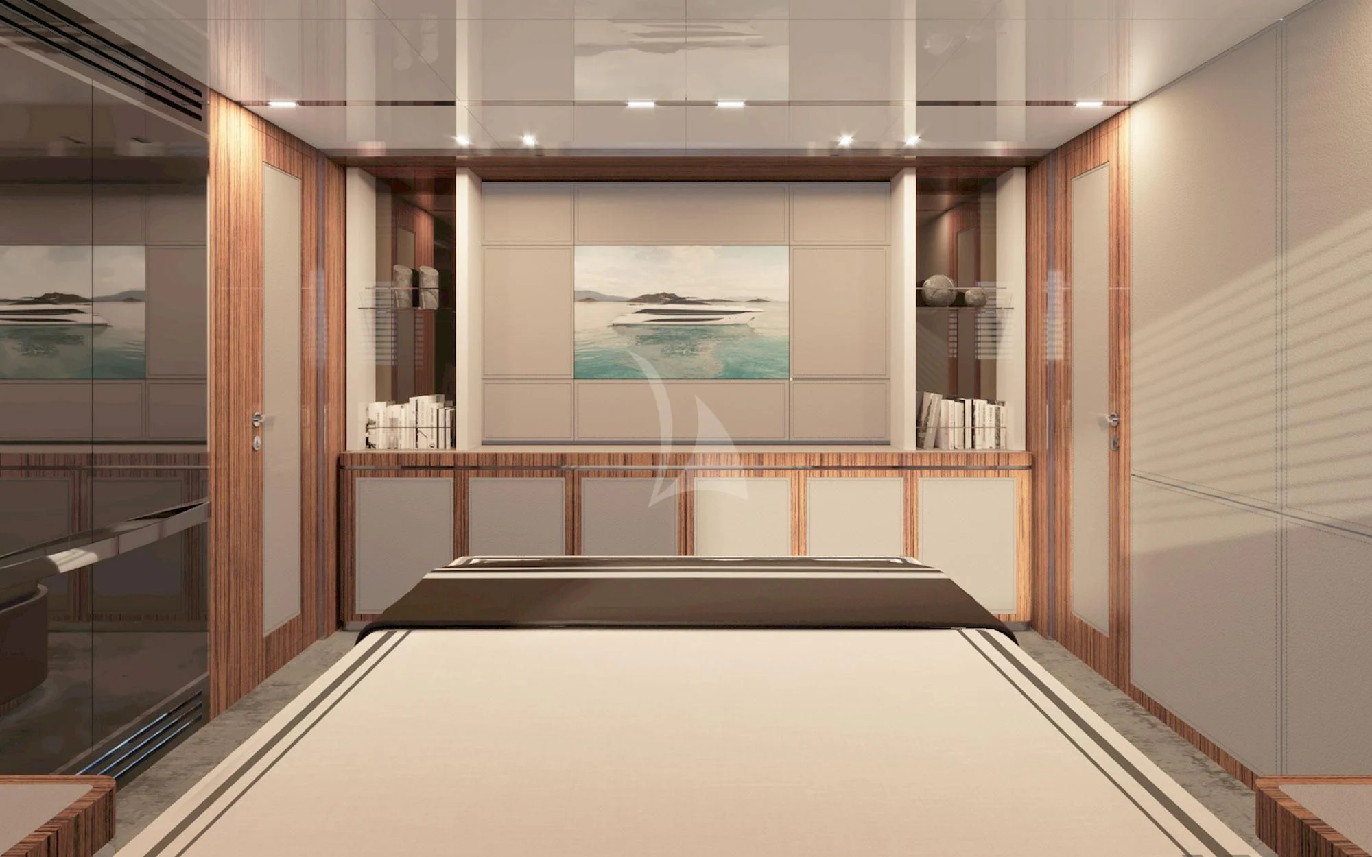 a room with a large mirror aboard LAFAYETTE Yacht for Sale