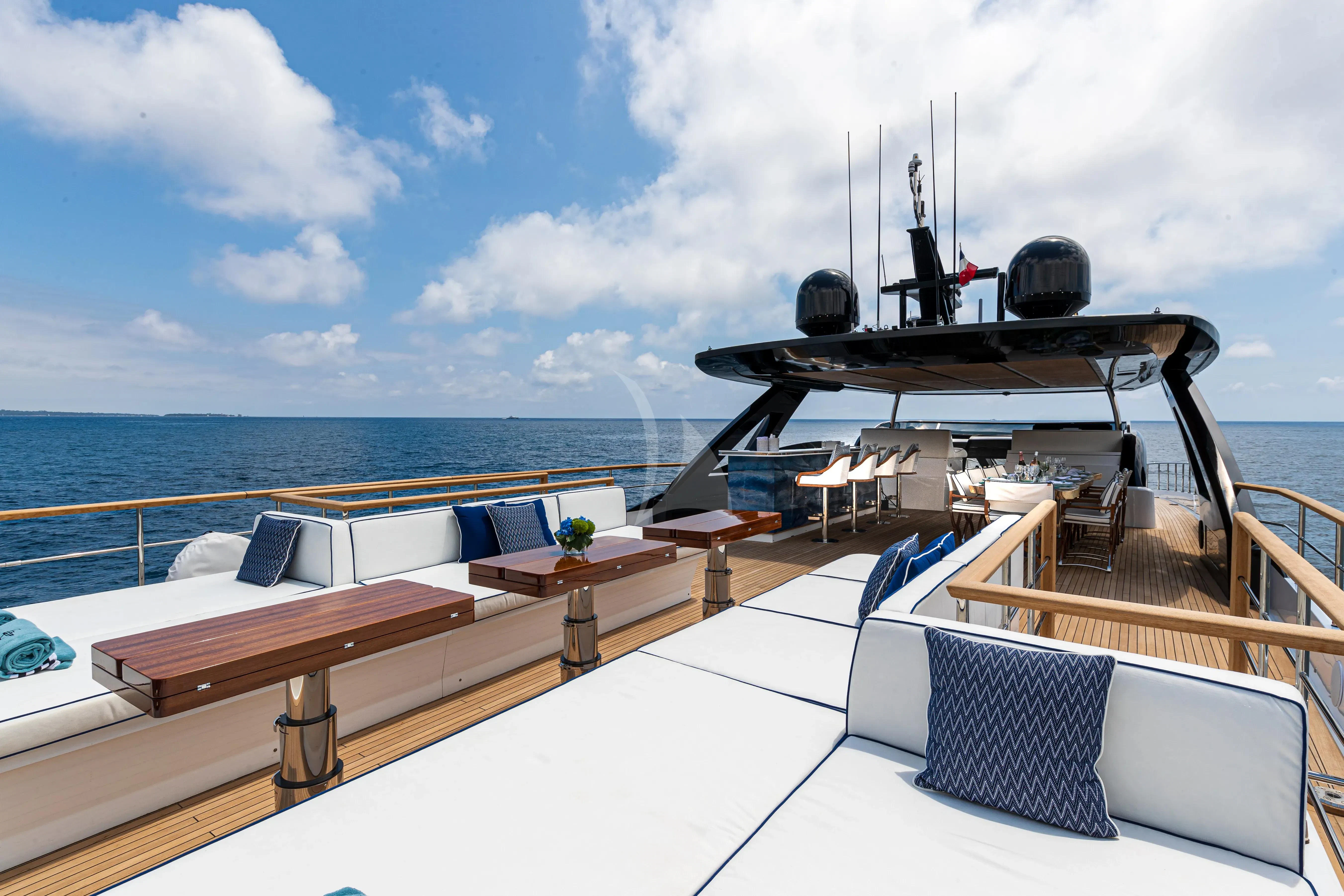 a deck with a large ship on it and a large ship in the background aboard LAFAYETTE Yacht for Sale