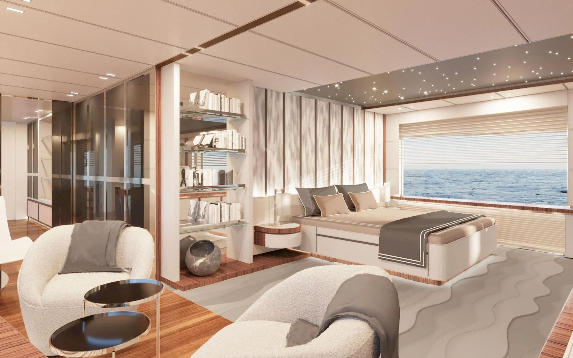 a modern looking living room aboard LAFAYETTE Yacht for Sale