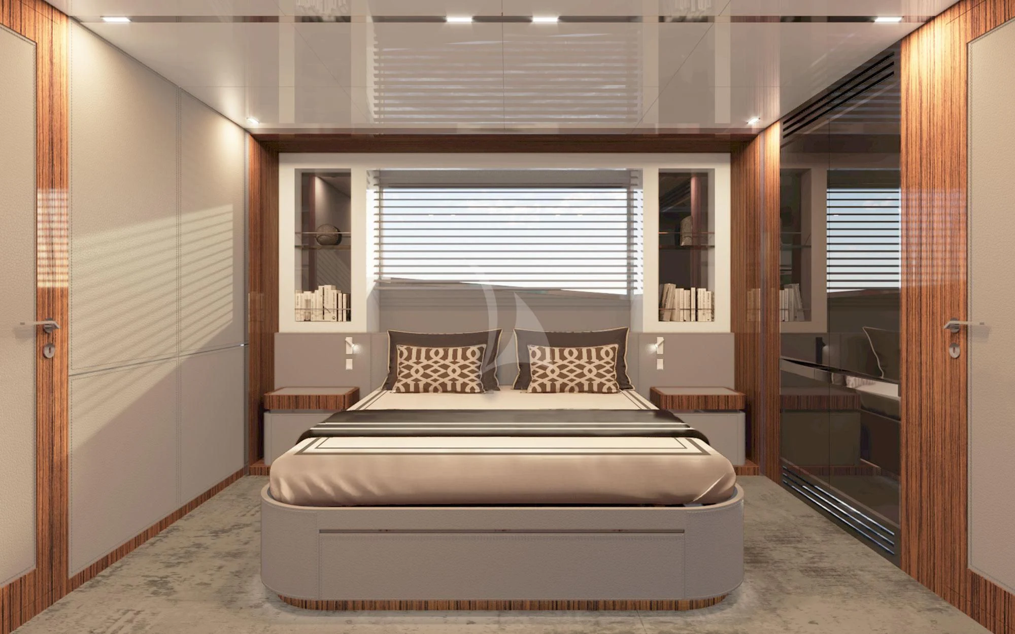 a bed in a room aboard LAFAYETTE Yacht for Sale