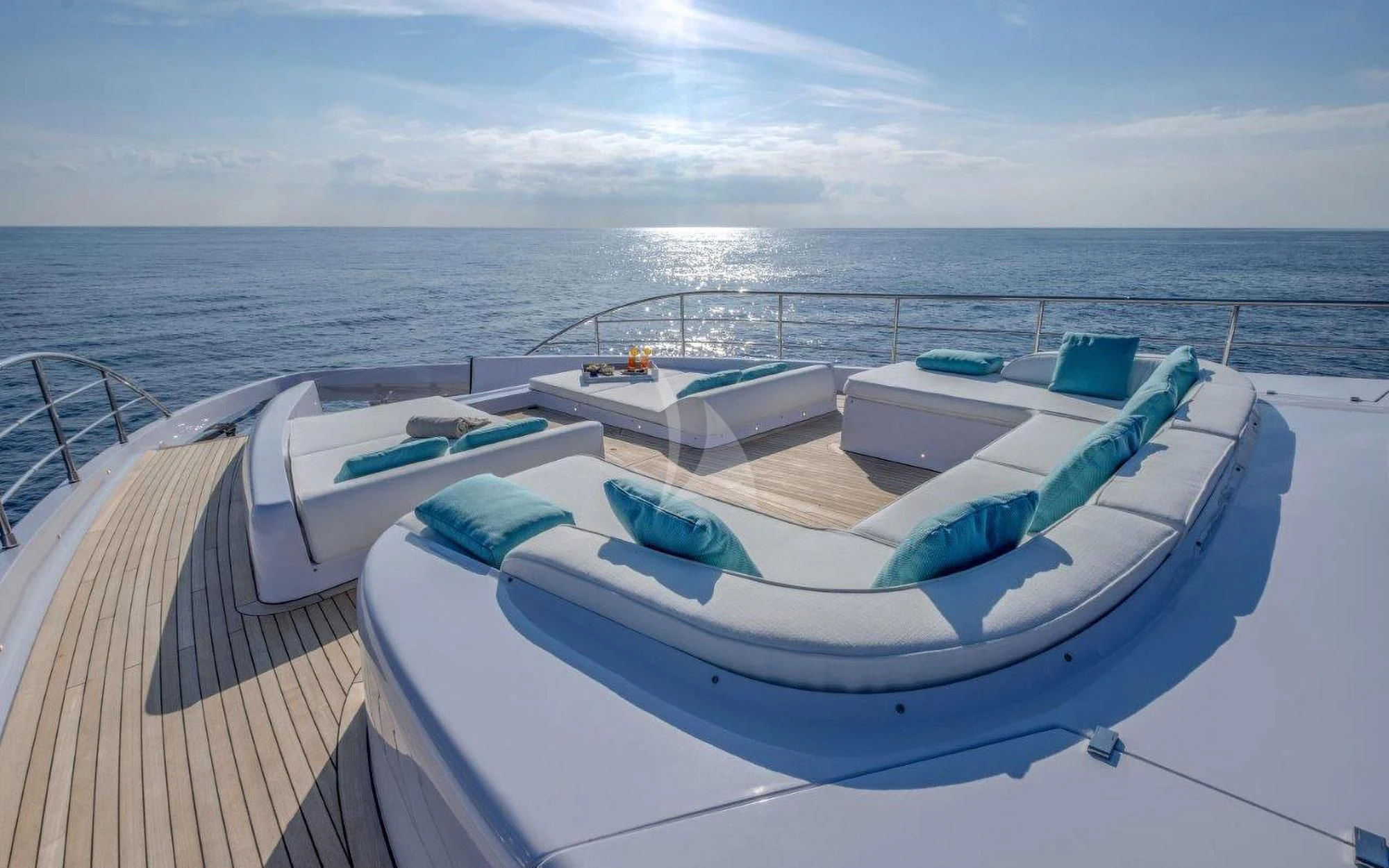 a deck with a view of the ocean and the ocean aboard LAFAYETTE Yacht for Sale