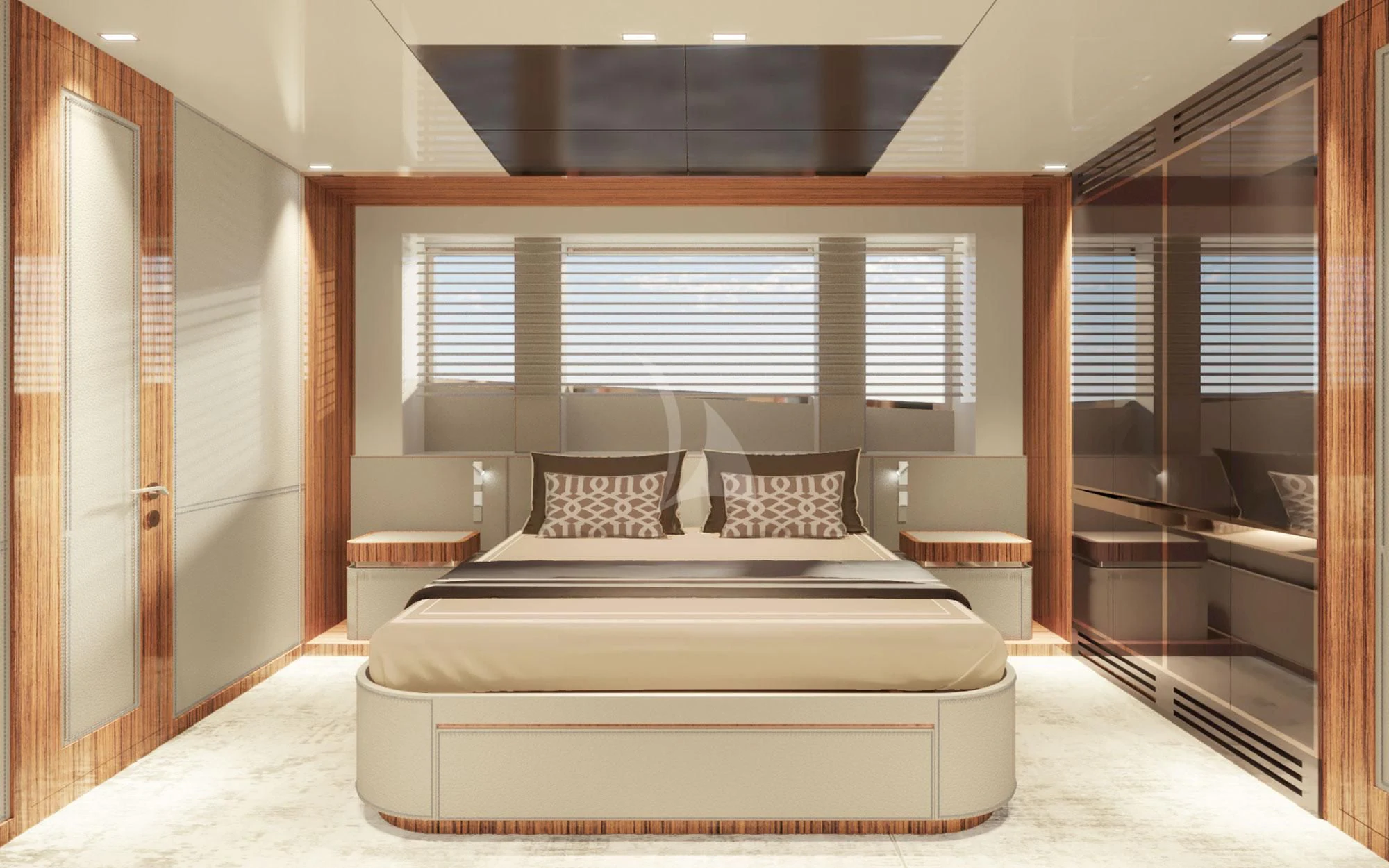 a bed in a room aboard LAFAYETTE Yacht for Sale