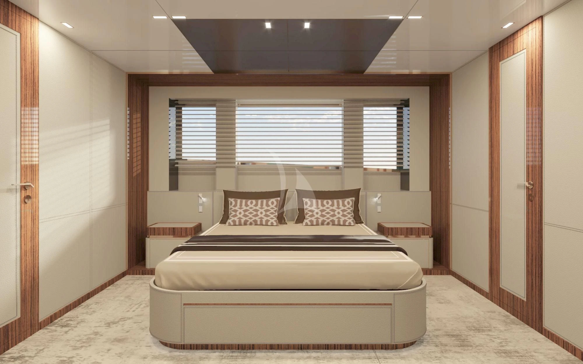 a large bed in a room aboard LAFAYETTE Yacht for Sale