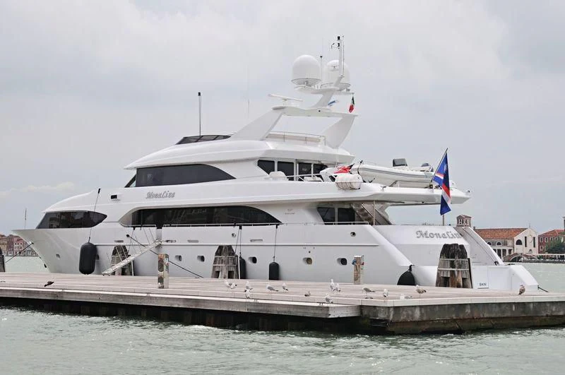 a large white yacht aboard MYC Yacht for Sale
