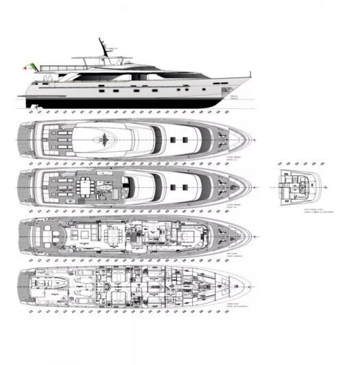 diagram, engineering drawing aboard ELYSIUM Yacht for Sale