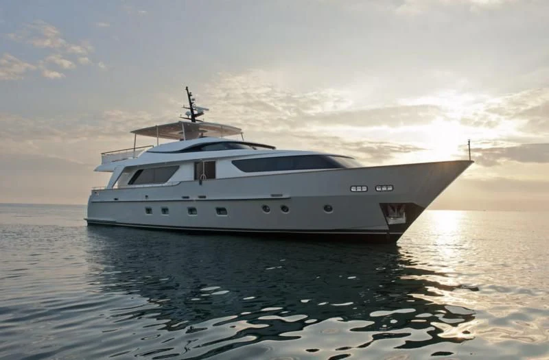a white yacht in the water aboard ELYSIUM Yacht for Sale
