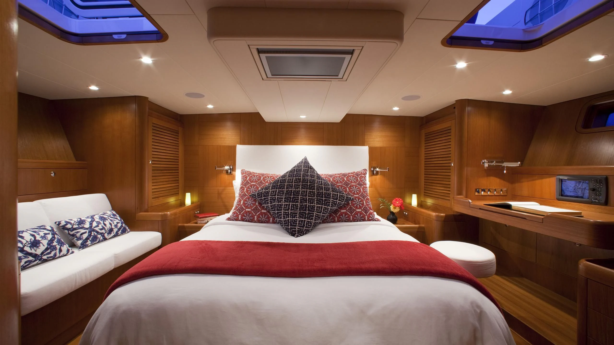 a room with two beds aboard ELYSIUM Yacht for Sale