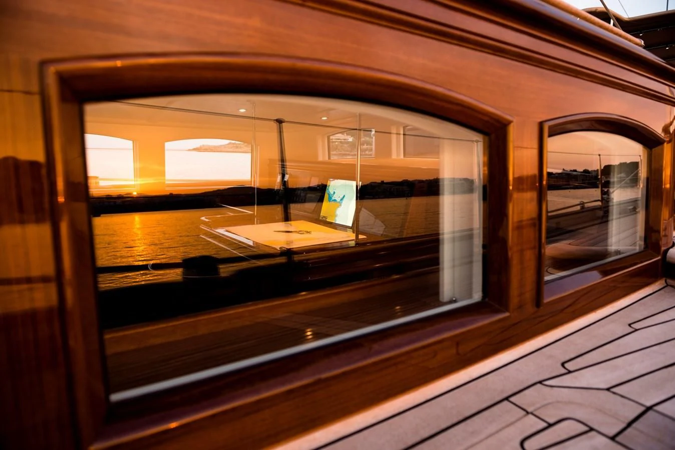 a large window with a sign aboard ATALANTE Yacht for Sale