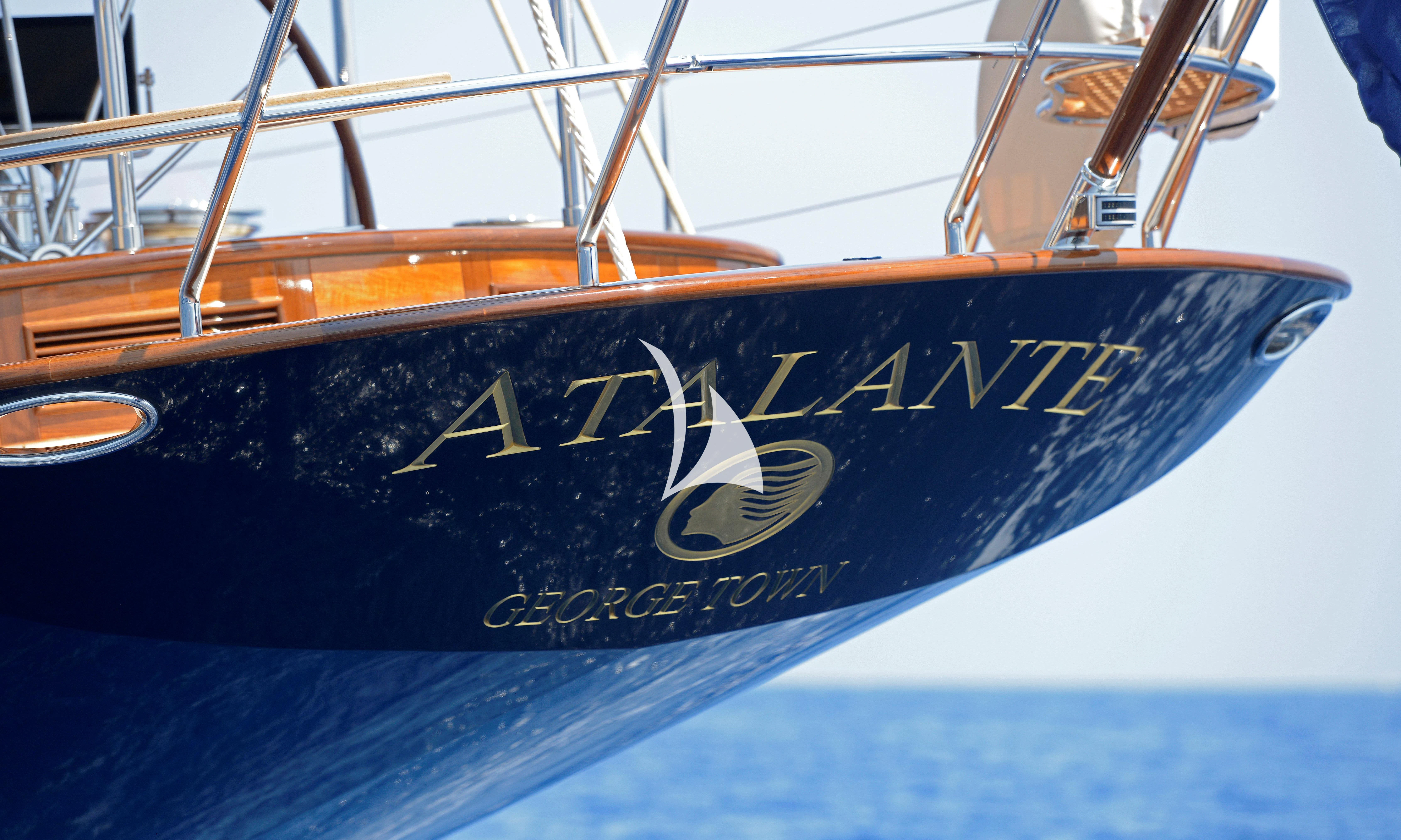 a boat with a dolphin on it aboard ATALANTE Yacht for Sale