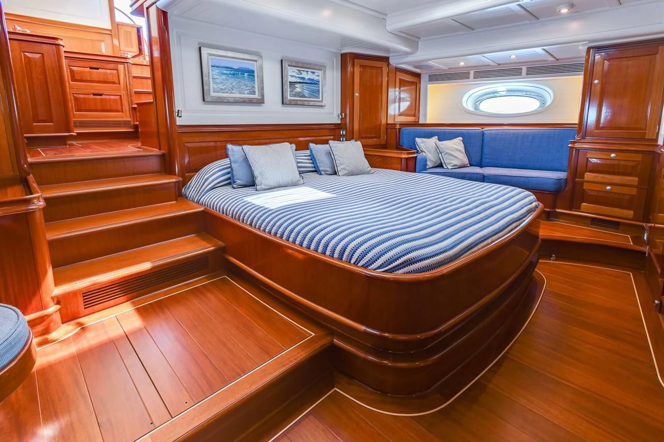 a bed in a room aboard ATALANTE Yacht for Sale