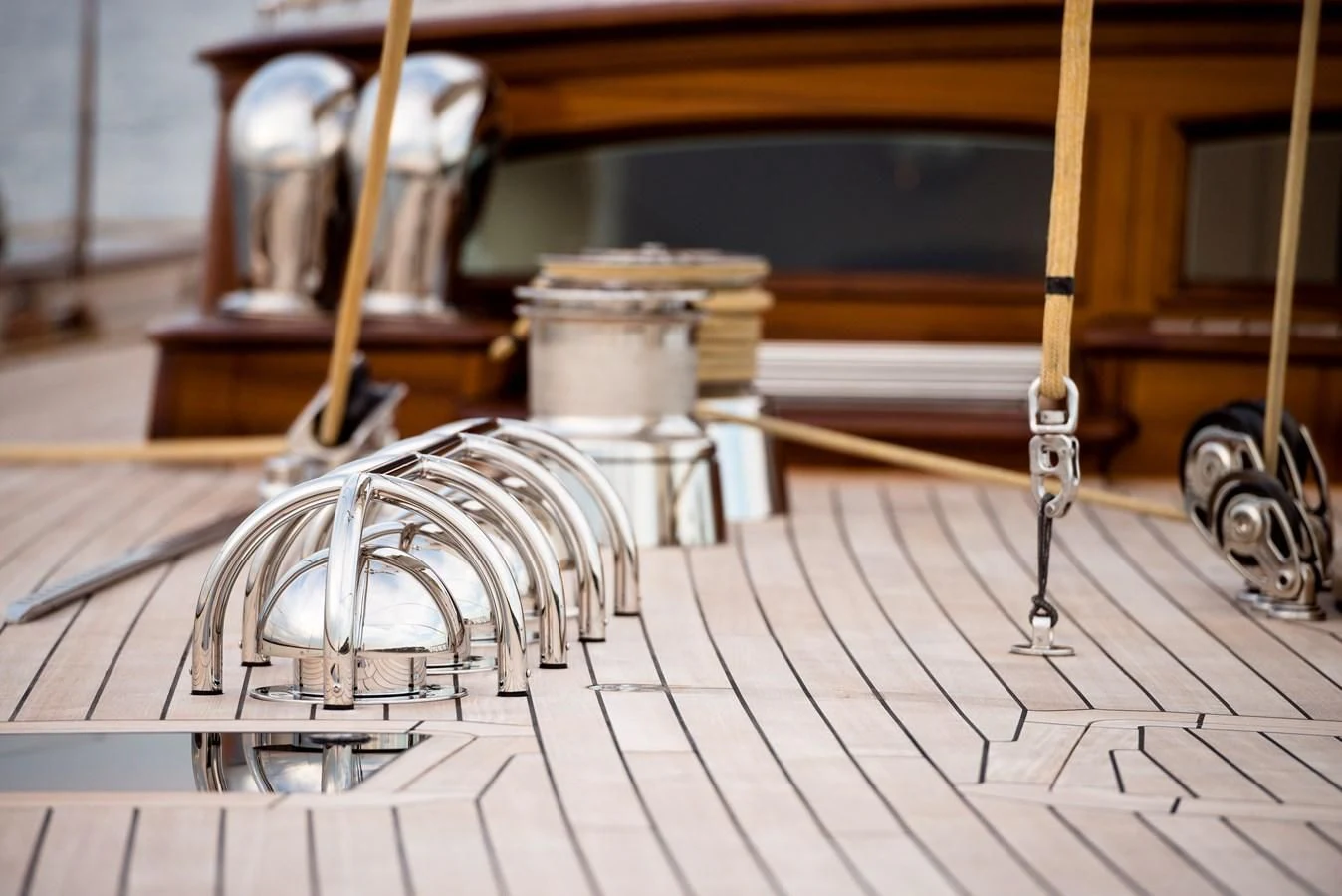 a wooden structure with a metal object on it aboard ATALANTE Yacht for Sale