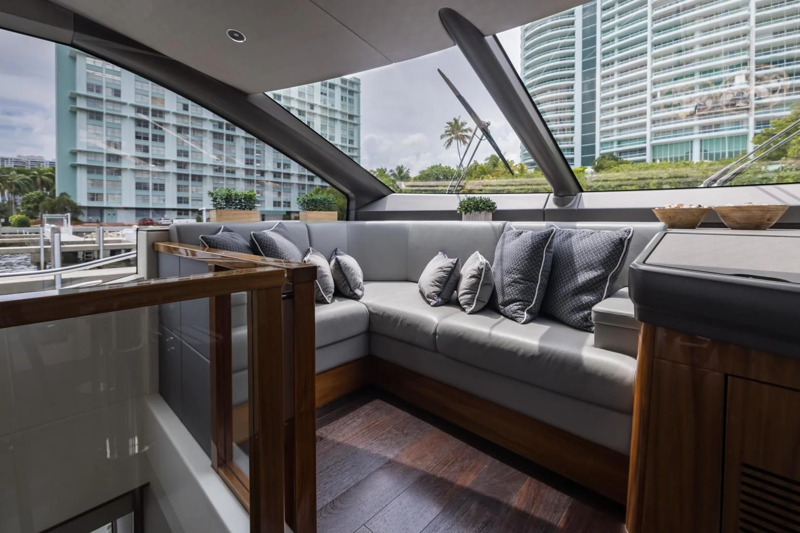 a couch in a room aboard MR. G Yacht for Sale