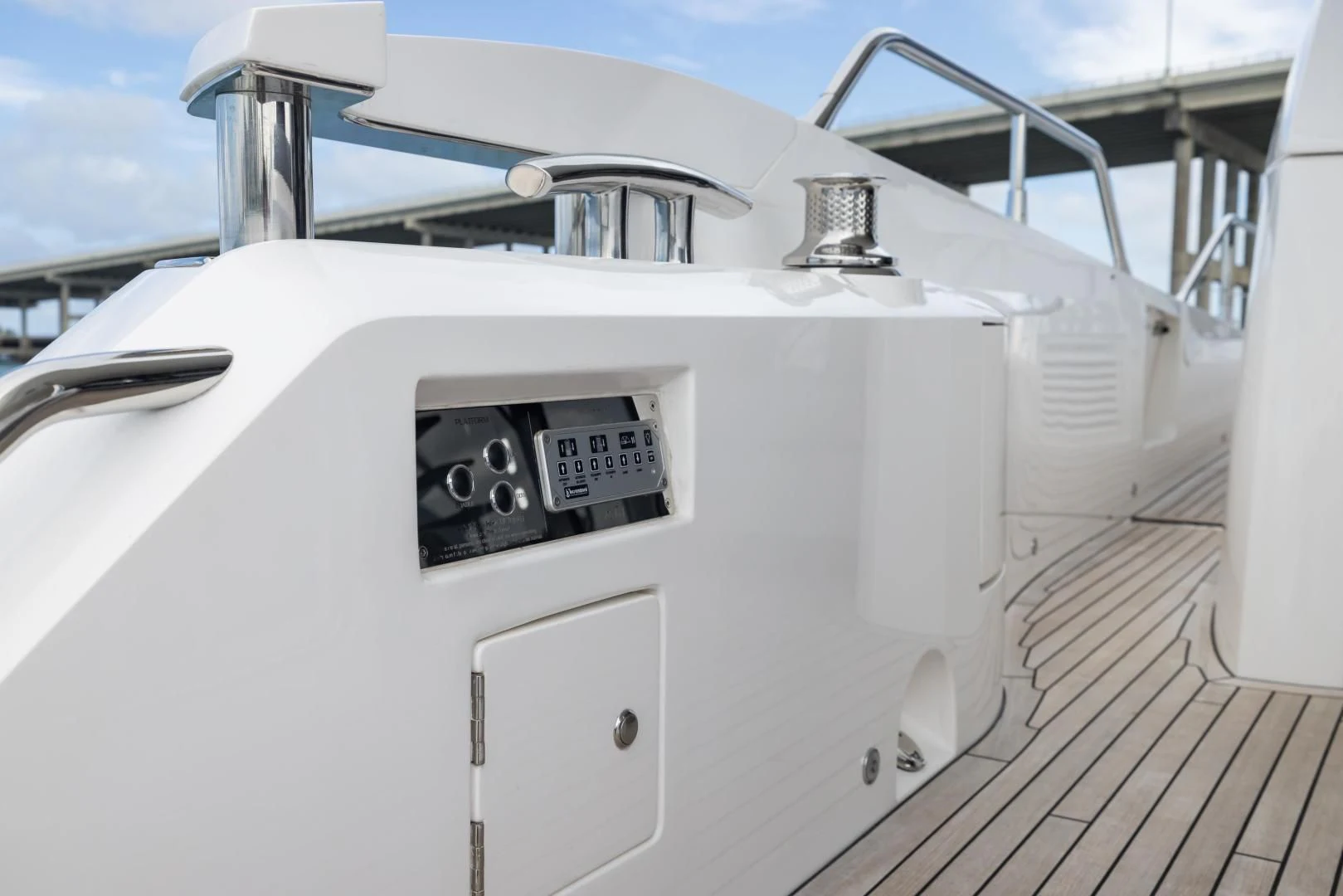 a white boat with a dial aboard MR. G Yacht for Sale